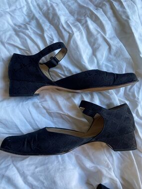 Salvatore Ferragamo Black Textured Fabric Block Heels